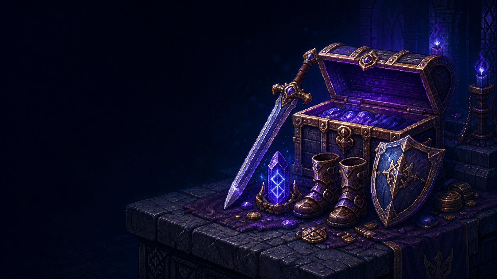 Original pixel-art treasure cache used as a reward and code-verification illustration